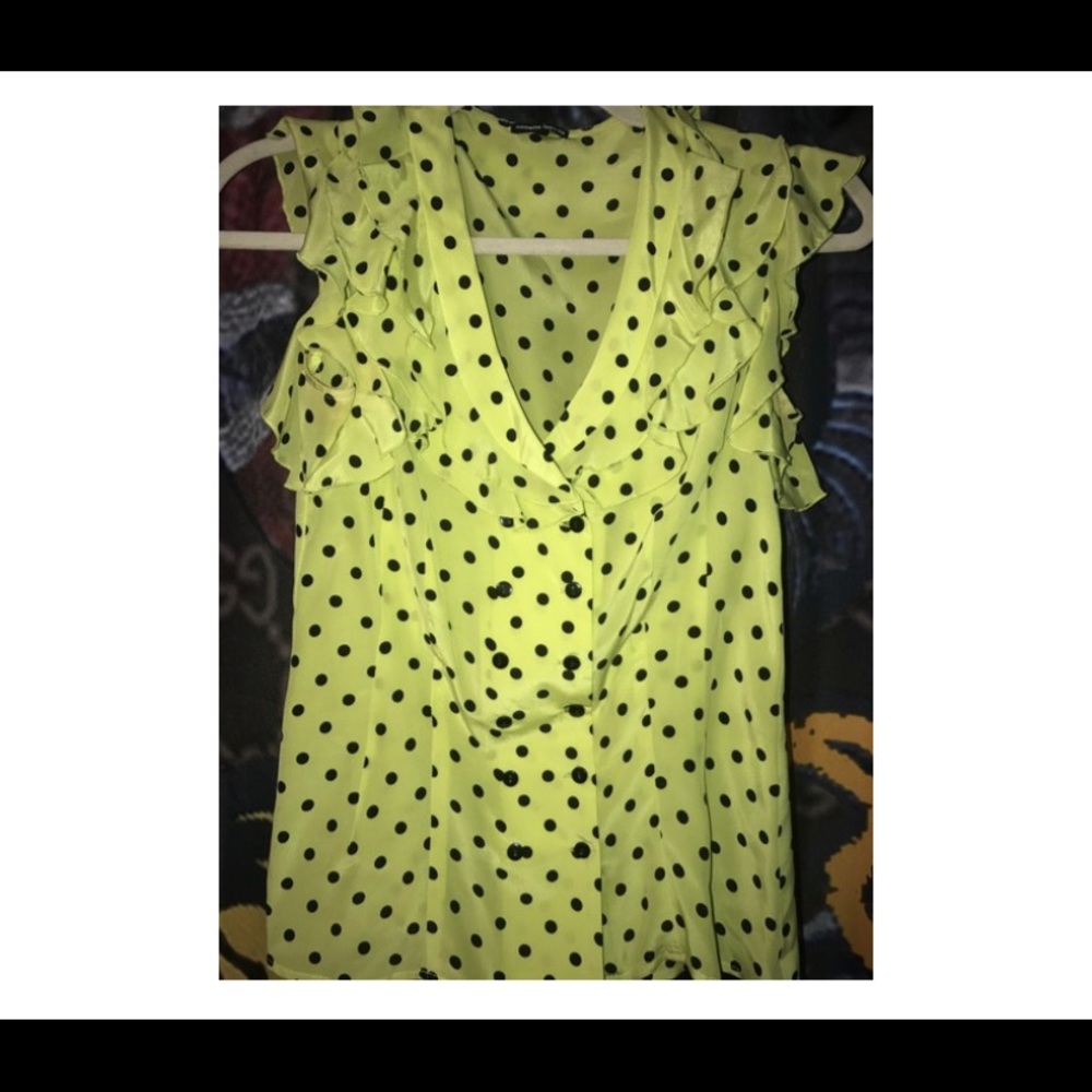 Nanette LEPORE Y2K Flouro polka dot ruffle blouse